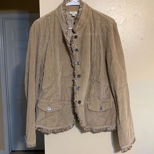 J Jill beige corduroy feel jacket. Cute ruffle trim details and buttons